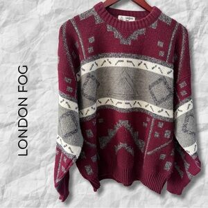 {London Fog} Vintage Burgundy and Gray Sweater